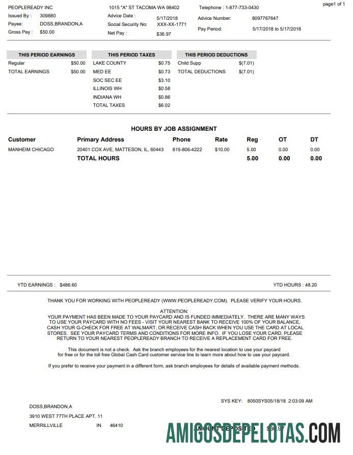 Recibo de pagamento Peopleready exemplo real